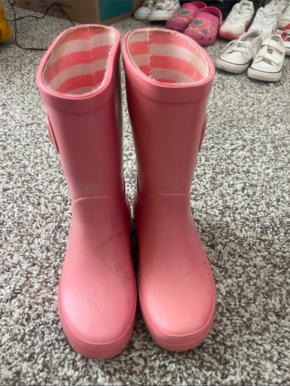 Girls Pink Rain Boots with Striped Lining